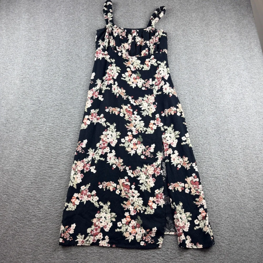 Abercrombie & Fitch Black Floral Maxi Dress Womens S Petite Side Slit Sleeveless